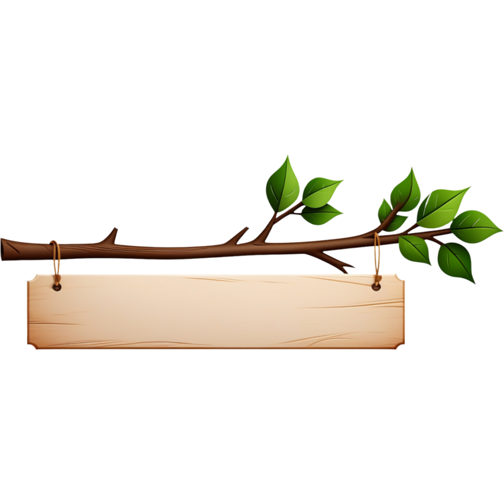 Tree branch with wooden sign. AI Generative png