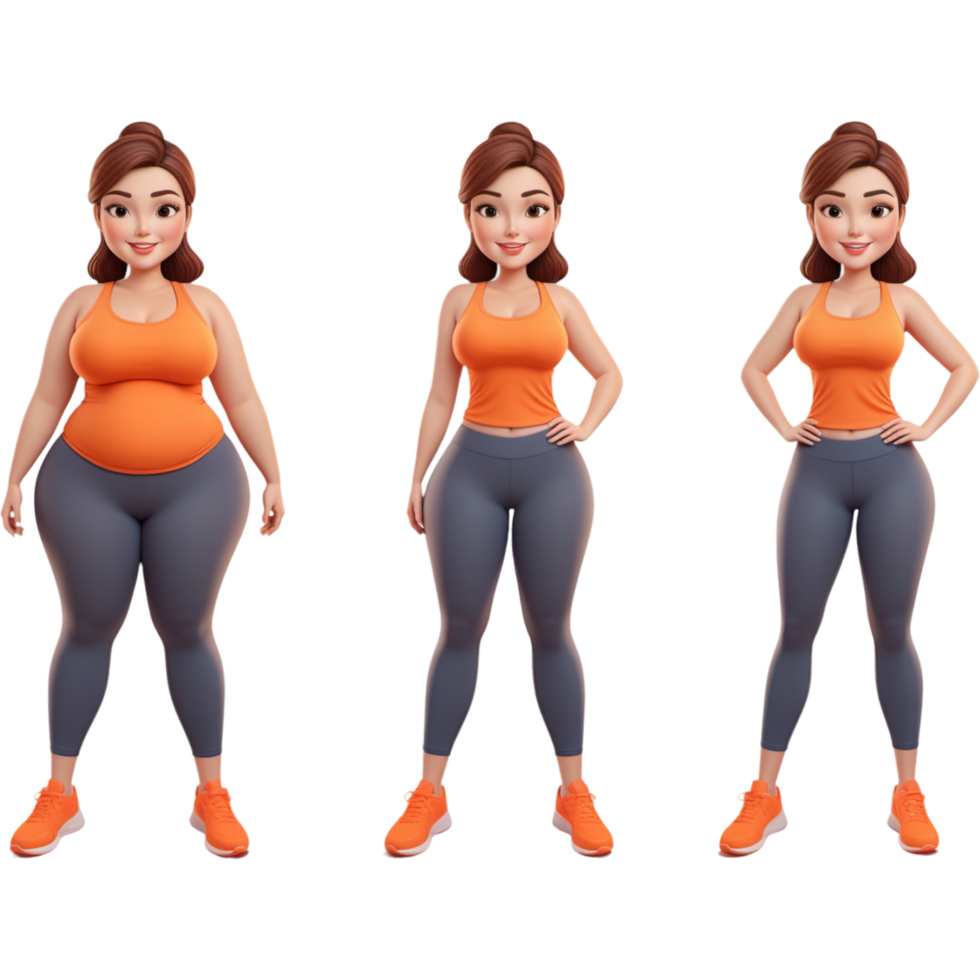 Girl before and after weight loss cartoon. AI Generative png