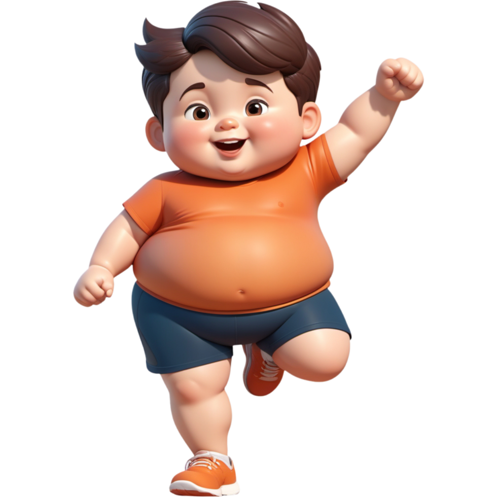 Fat boy running exercise. AI Generative png