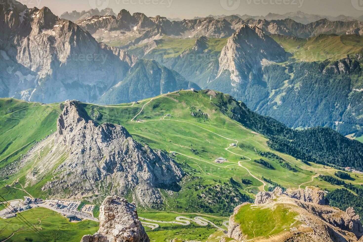 Sass Pordoi south face 2952 m in Gruppo del Sella, Dolomites mountains in Alps photo