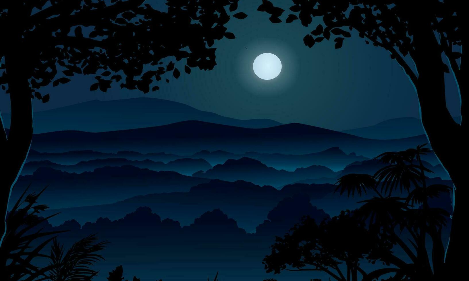 Moonlight over misty forest illustration vector