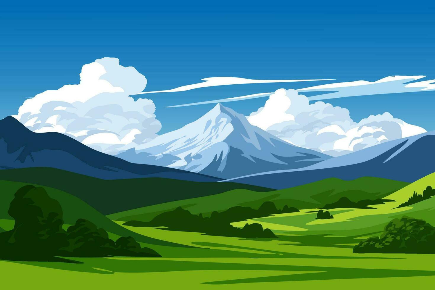 montaña paisaje con prado vector ilustración