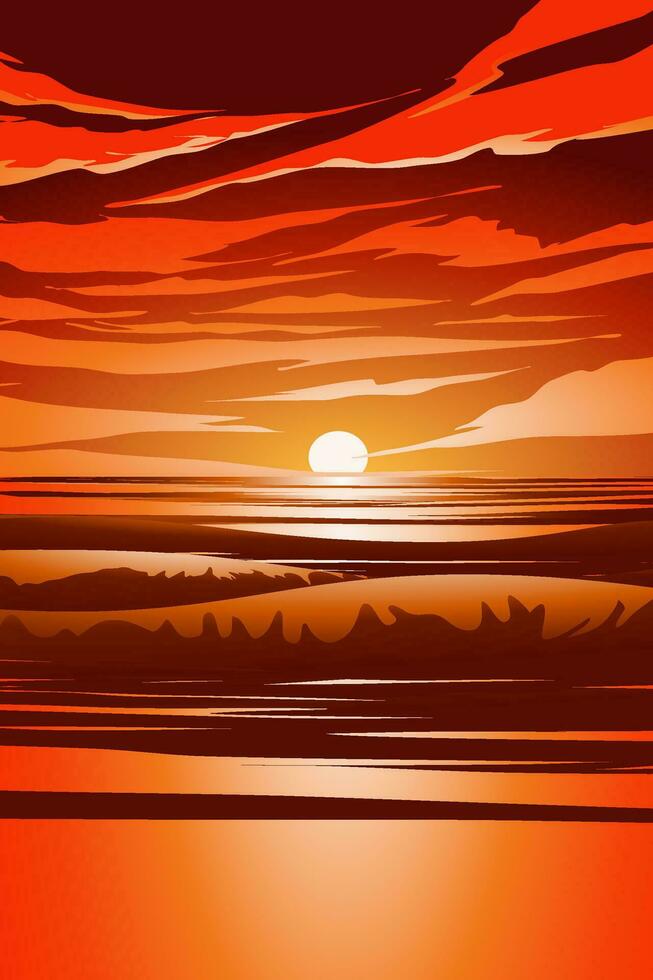 Vector sunset landscape in the beach