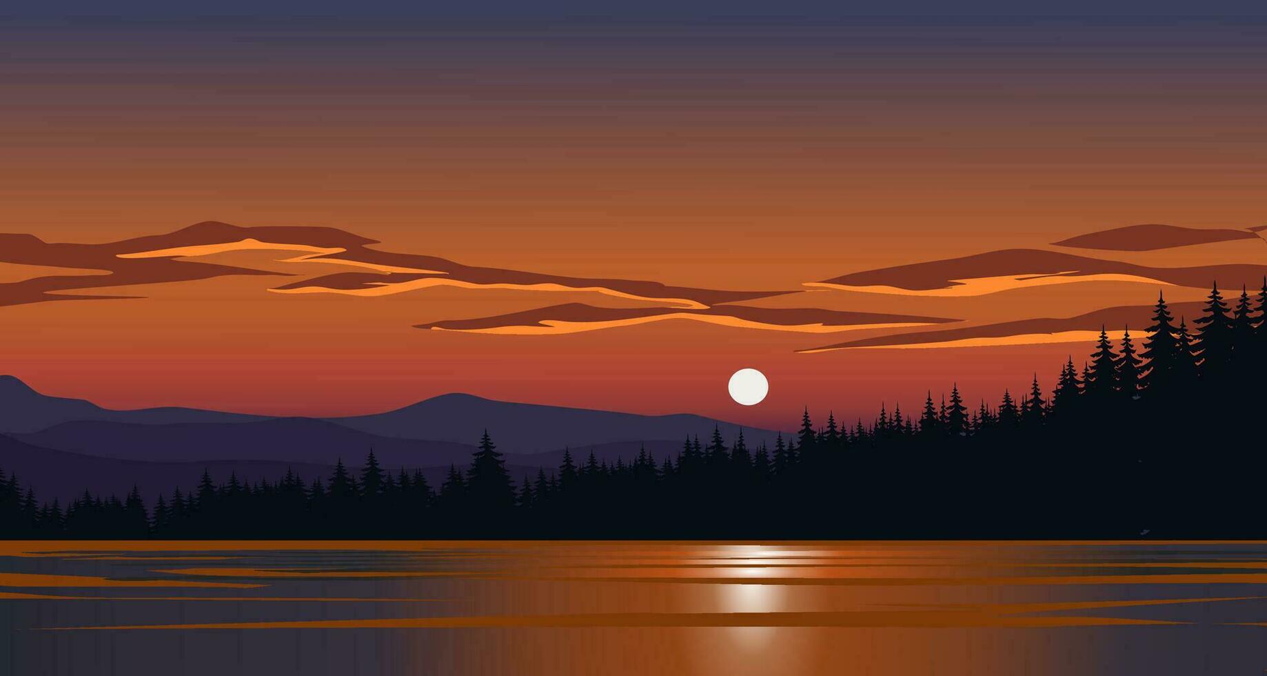 Lake sunset landscape vector background