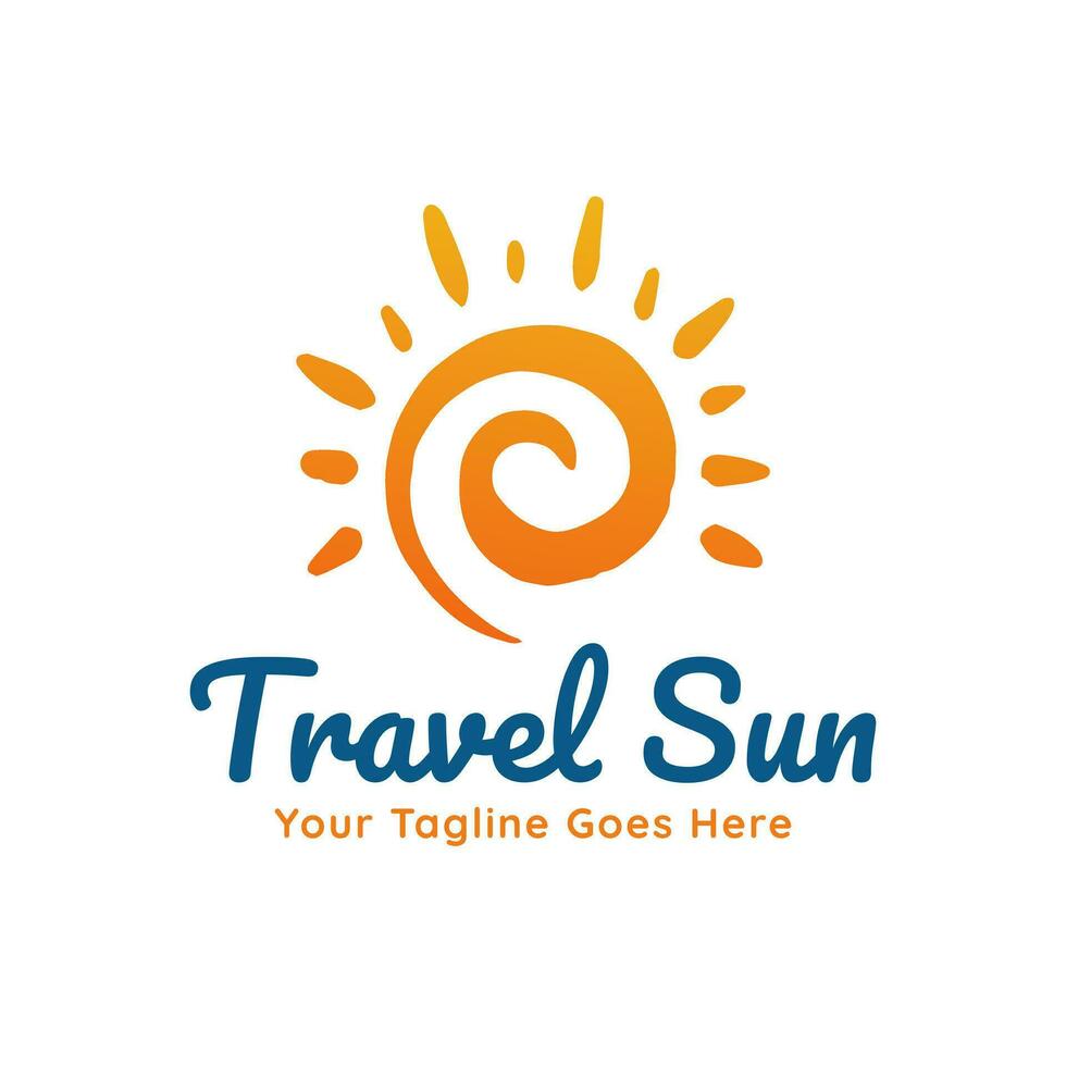 Orange, yellow gradient sun logo icon abstract hand drawn illustration for your travel company business vector
