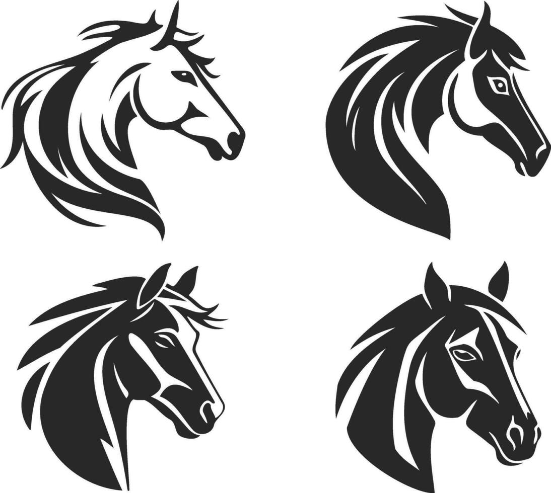 Horse head silhouette in drawing line design. Vector template for logo.