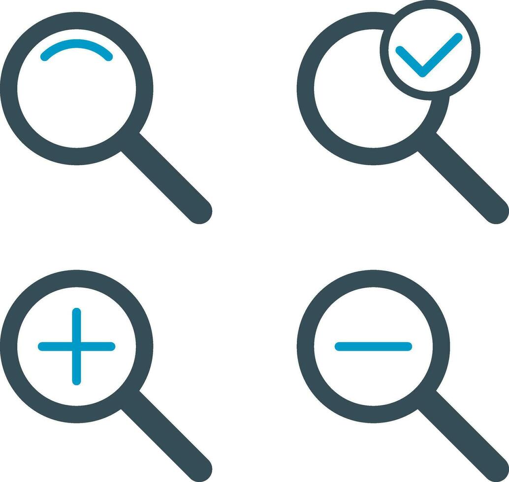 Zoom two color icon set. Search vector magnifying glass symbol.