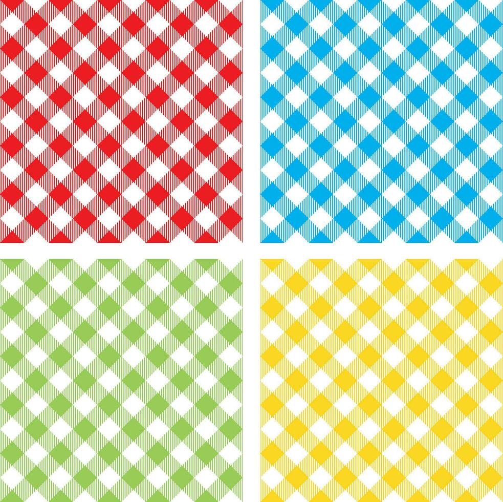 set checkered colored tablecloth diagonal seamless pattern vector