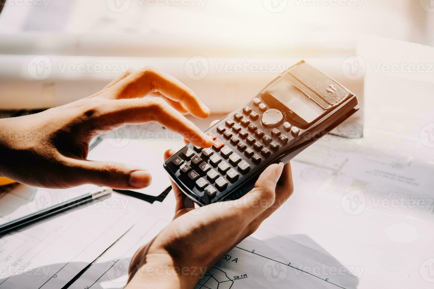 Accountant, businessman, real estate agent, Asian business woman handing keys to customers along with house after customers to sign photo