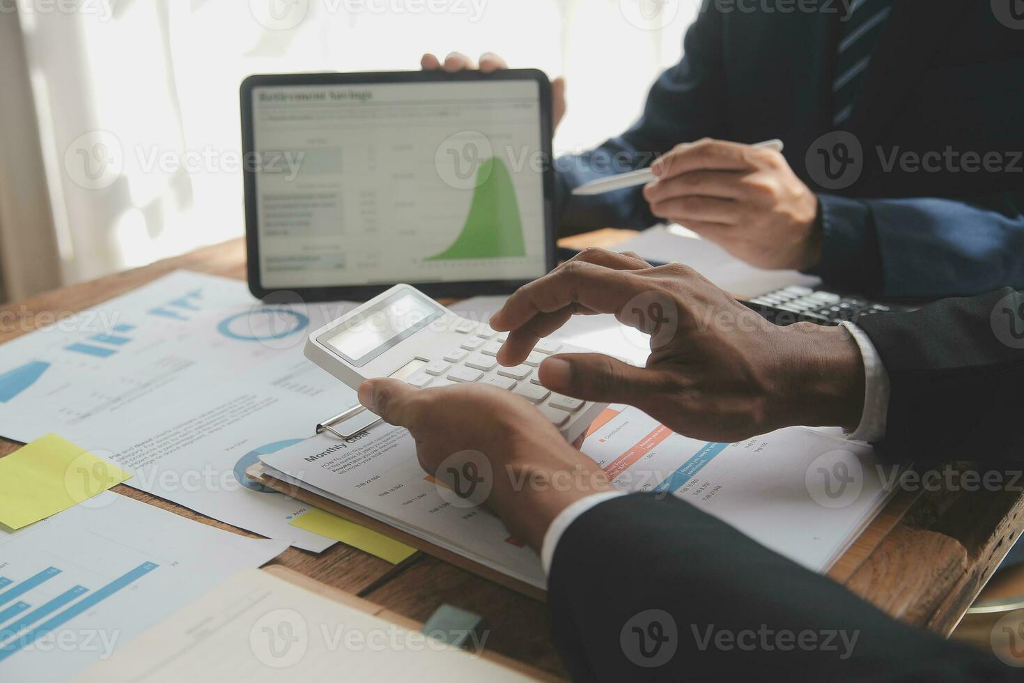 Team of business people working together in the meeting room office, teamwork background charts and graphs banner, double exposure successful teamwork,business planning concept. photo
