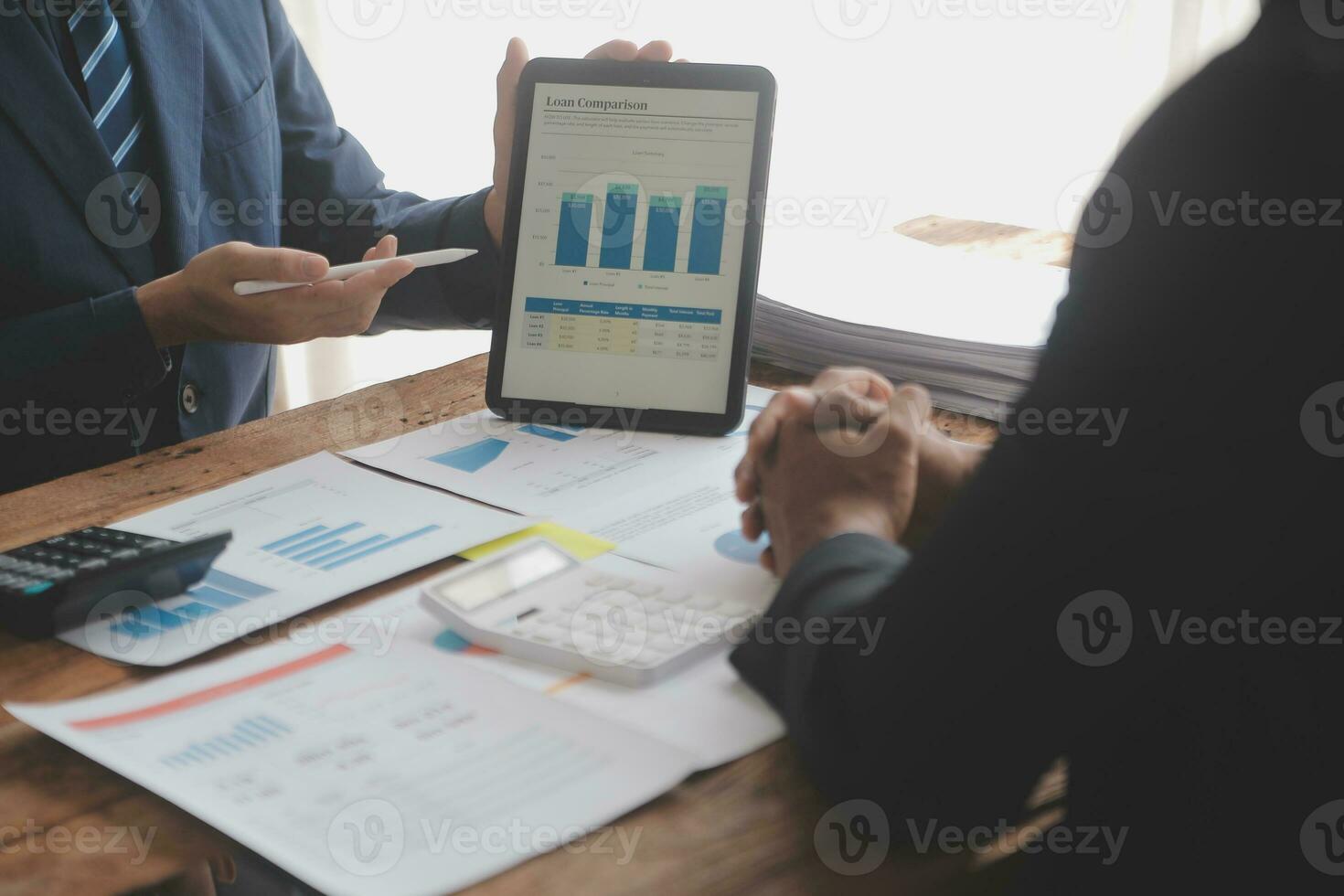 Team of business people working together in the meeting room office, teamwork background charts and graphs banner, double exposure successful teamwork,business planning concept. photo