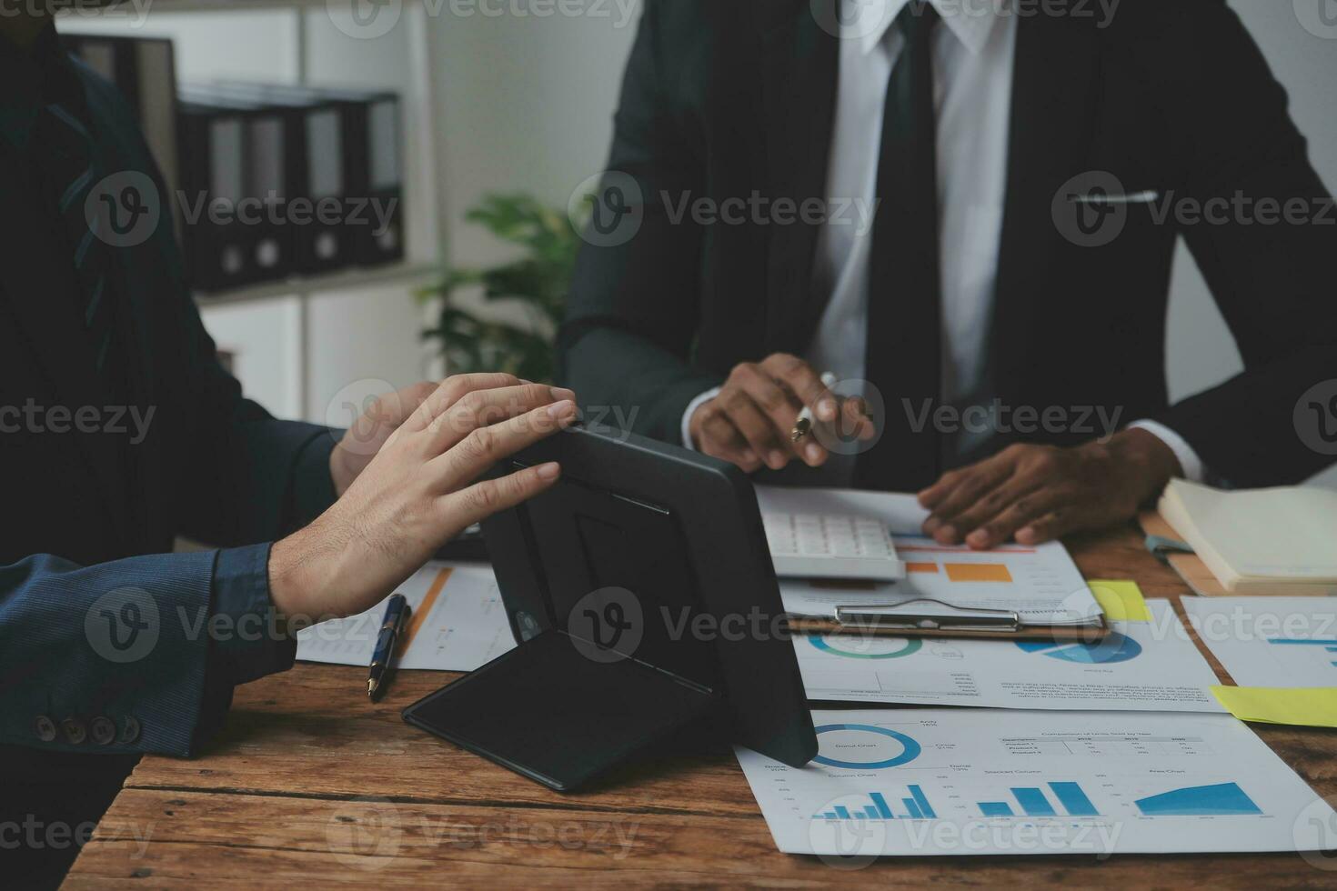 Team of business people working together in the meeting room office, teamwork background charts and graphs banner, double exposure successful teamwork,business planning concept. photo