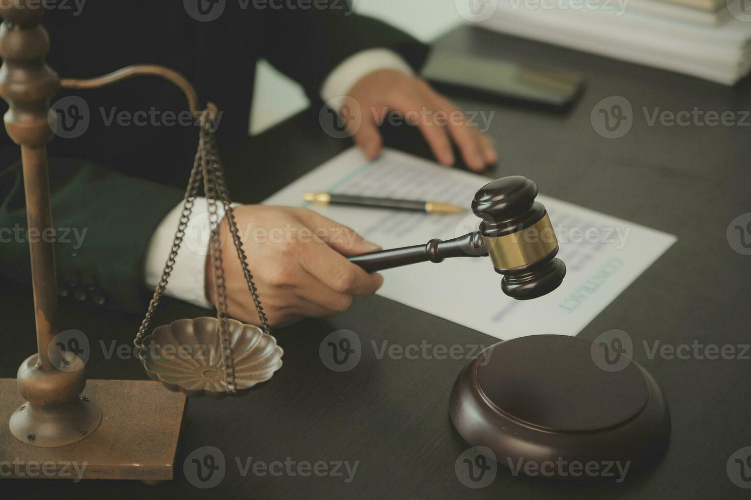 Lawyer, legal advisor, businessman brainstorming information on agreement details Business contracts in legal processing books for accuracy in contract documents. joint financial investment. photo