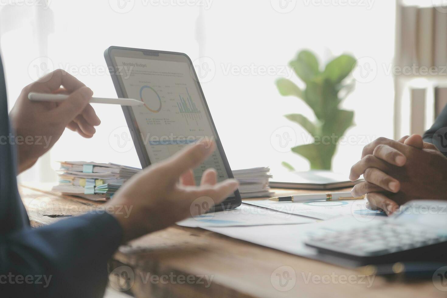 Team of business people working together in the meeting room office, teamwork background charts and graphs banner, double exposure successful teamwork,business planning concept. photo