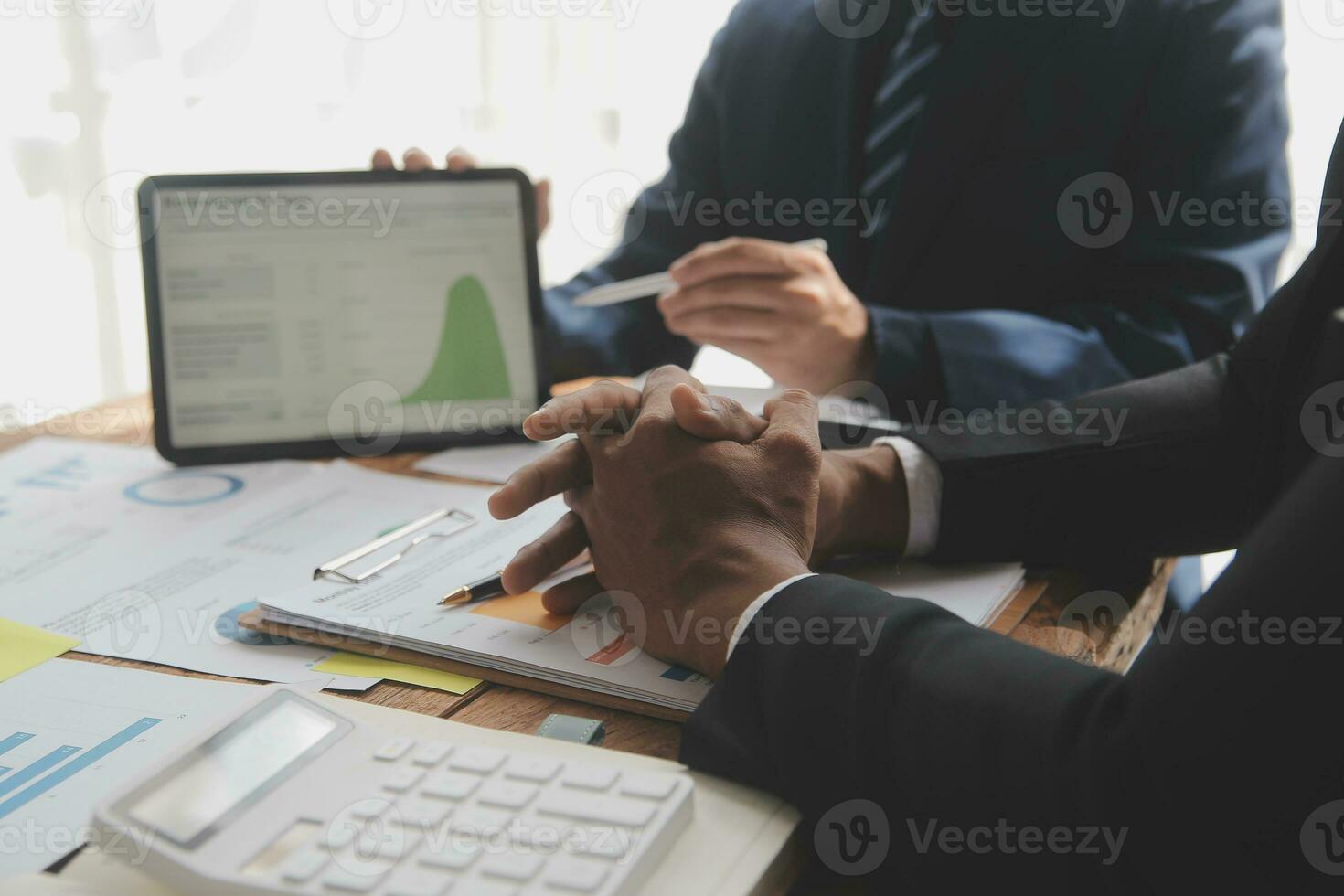 Team of business people working together in the meeting room office, teamwork background charts and graphs banner, double exposure successful teamwork,business planning concept. photo