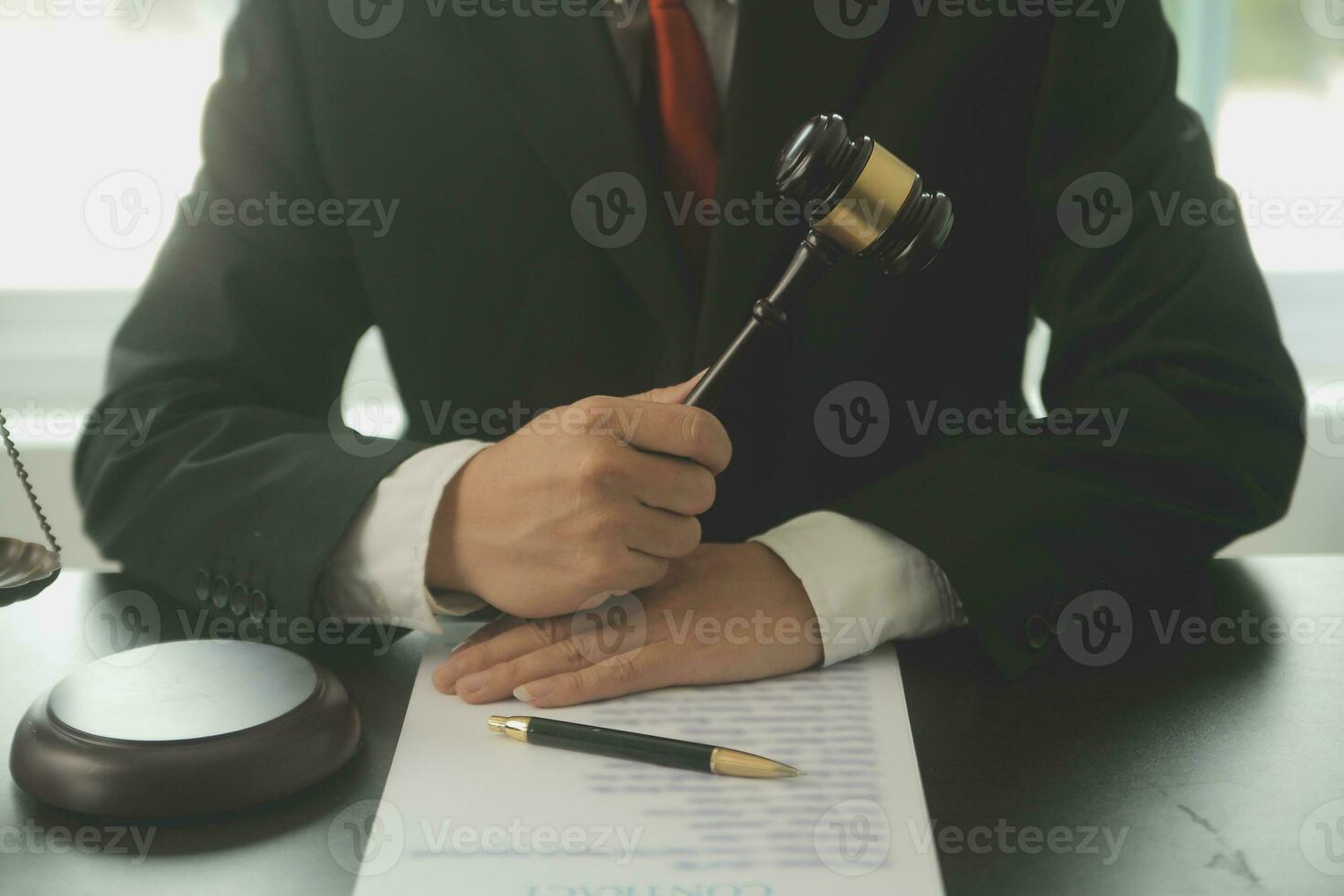 Lawyer, legal advisor, businessman brainstorming information on agreement details Business contracts in legal processing books for accuracy in contract documents. joint financial investment. photo