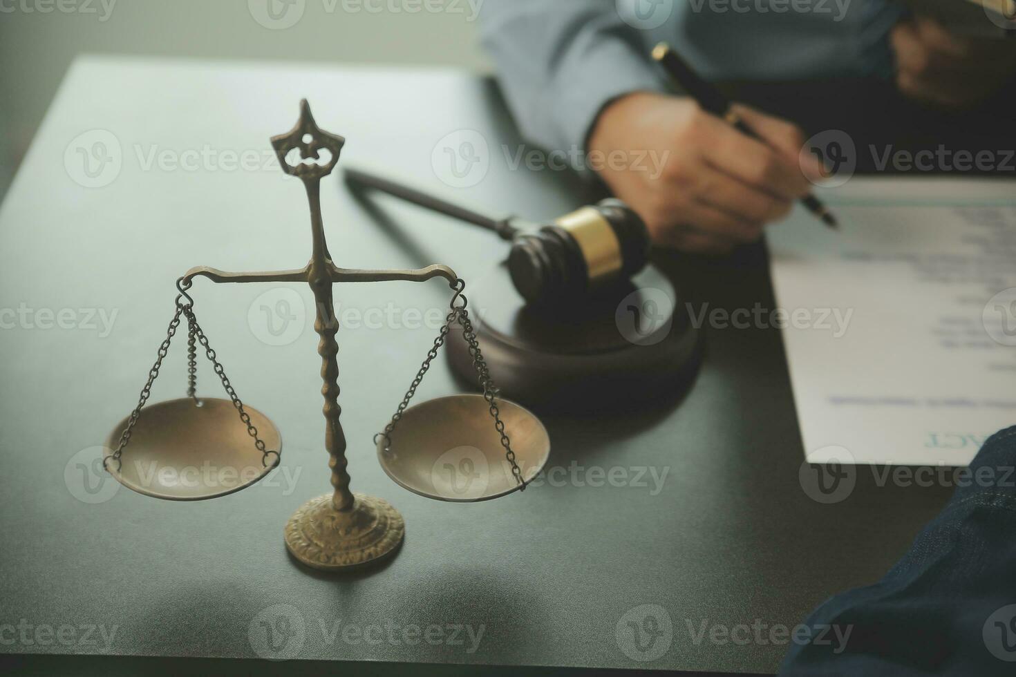 Lawyer, legal advisor, businessman brainstorming information on agreement details Business contracts in legal processing books for accuracy in contract documents. joint financial investment. photo
