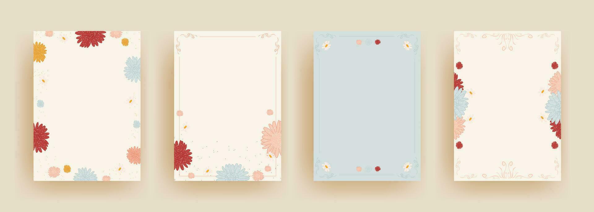 artistic universal template with colorful flowers and border design in set vector