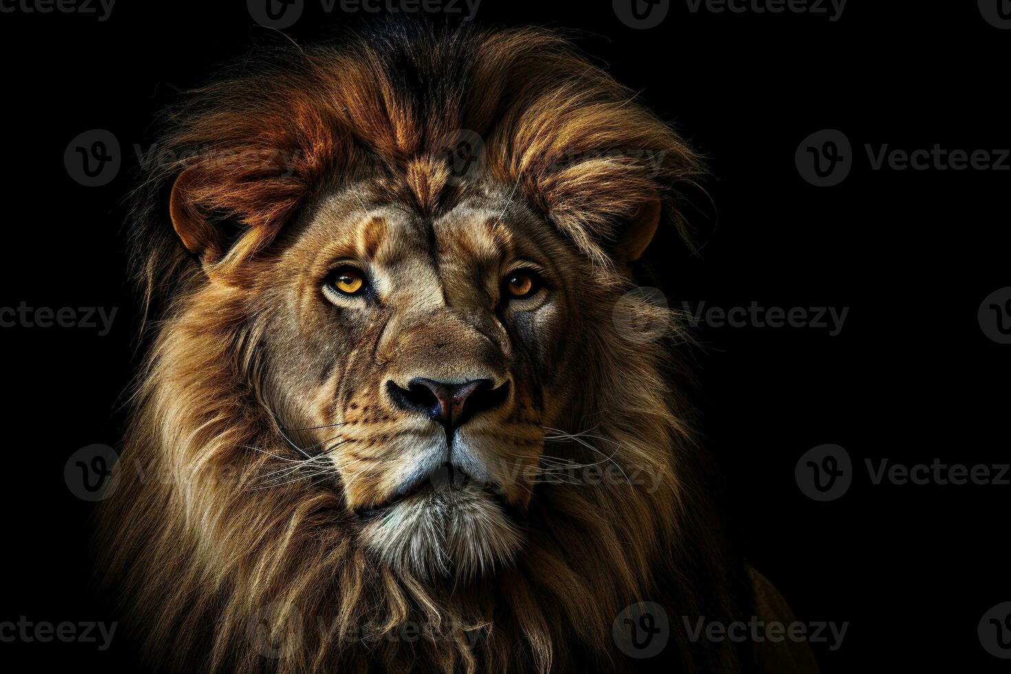 Generative AI illustration of a Lion king isolated on black background photo