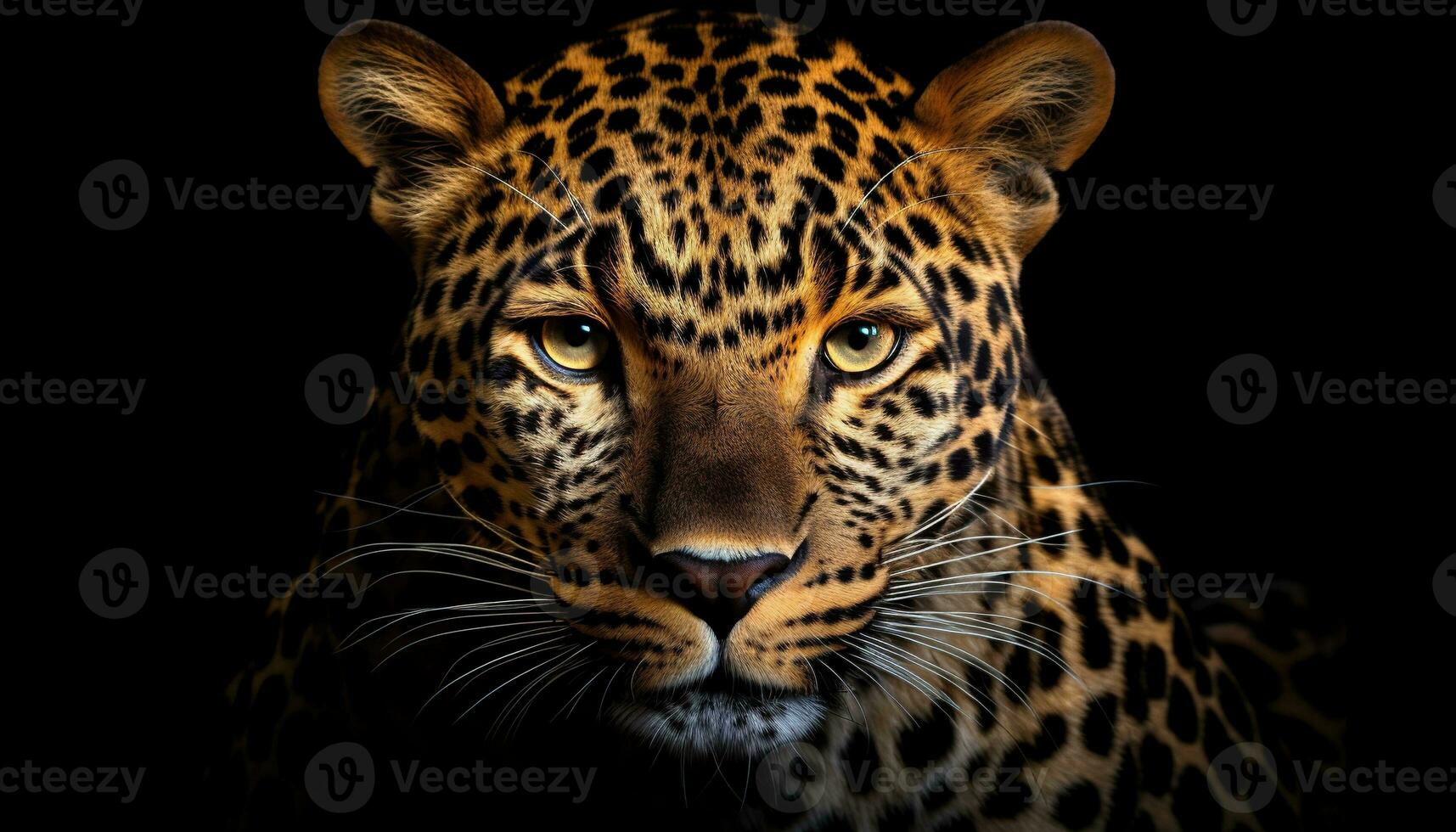 Generative AI illustration of a leopard isolated on black background photo