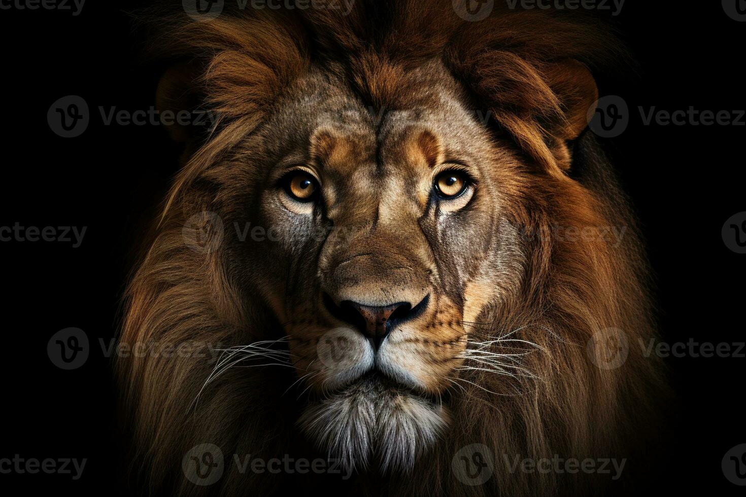 Generative AI illustration of a Lion king isolated on black background photo