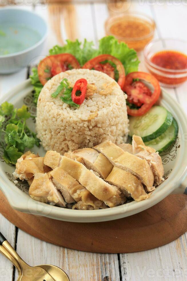 Steam Chicken with Rice or Hainan Chicken Rice photo