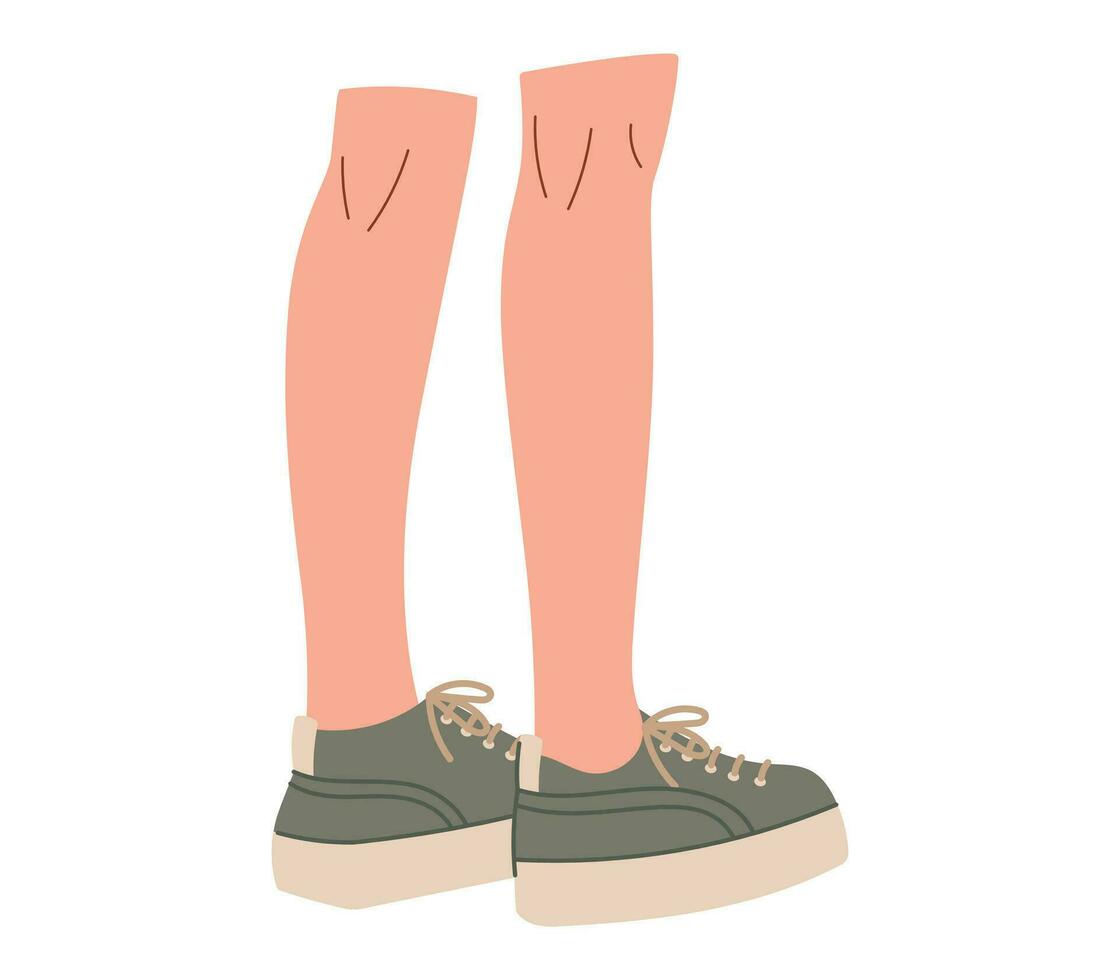 Beautiful cartoon female legs in stylish sneakers. Vector isolated flat fashion shoe illustration.