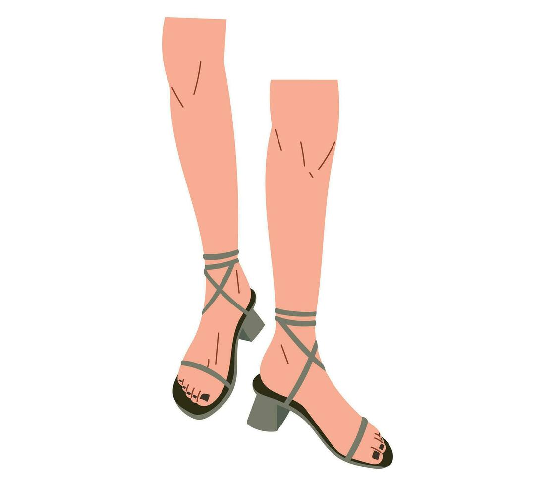 Beautiful cartoon female legs in stylish high-heeled sandals. Vector isolated flat fashion shoe illustration.