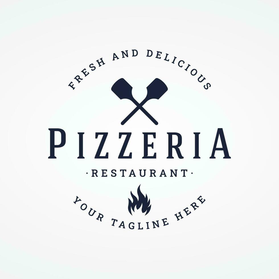 Retro vintage pizza or pizzeria logo template design with crossed ...
