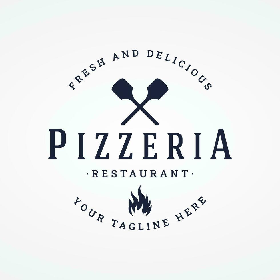 Retro vintage pizza or pizzeria logo template design with crossed shovels.Logo for business, restaurant, label and badge. vector