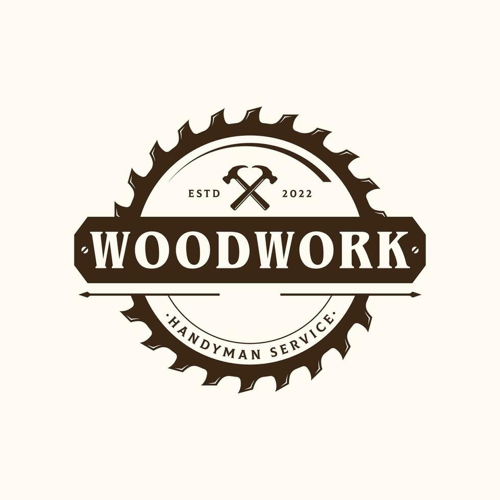 Wood template saw premium logo design with vintage carpentry tools.Logo for business, carpentry, lumberjack, label, badge. vector
