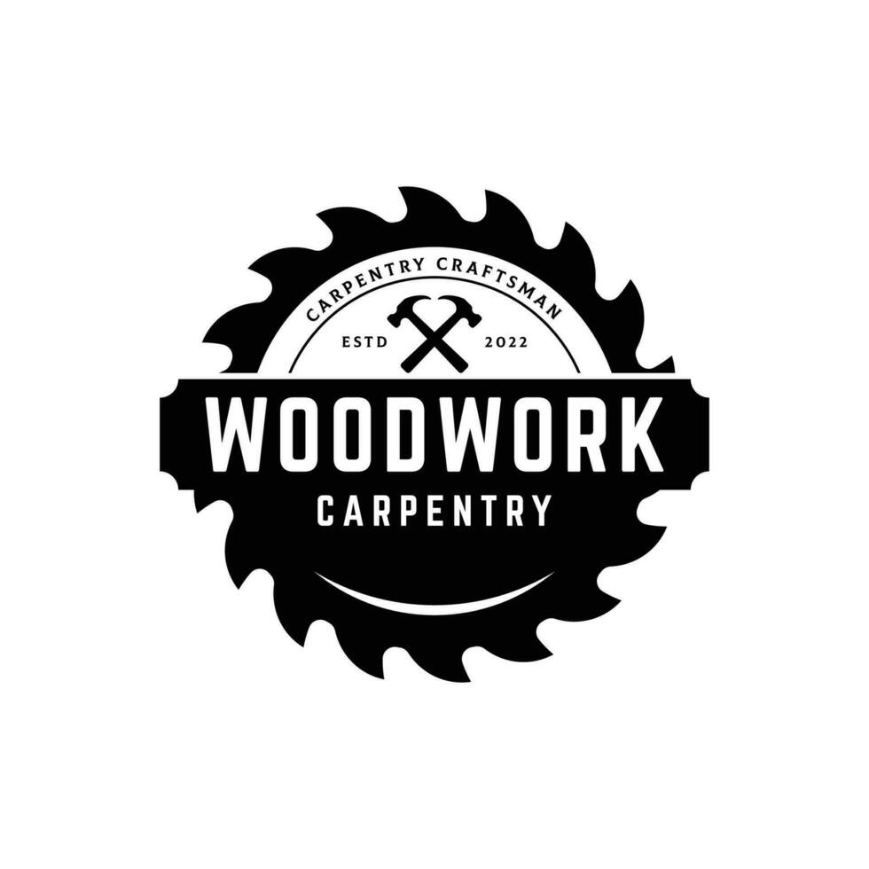 Wood template saw premium logo design with vintage carpentry tools.Logo for business, carpentry, lumberjack, label, badge. vector