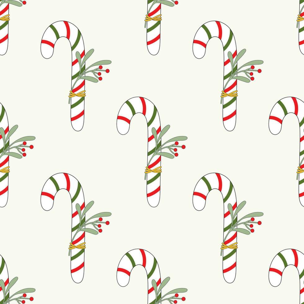 Seamless pattern of doddle Christmas candy canes on isolated background. Design for Christmas home decor, holiday greetings, Christmas and New Year celebration. vector