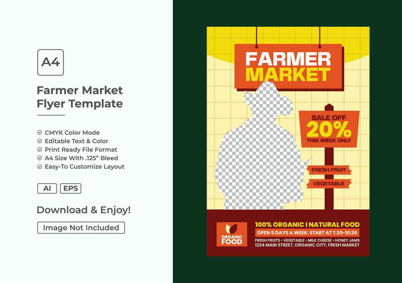 Hand drawn flat design farmers market flyer poster template vector
