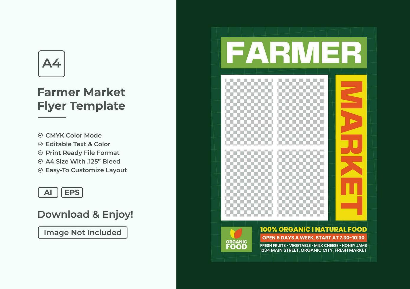 Farmer market organic farm flyer poster template vector