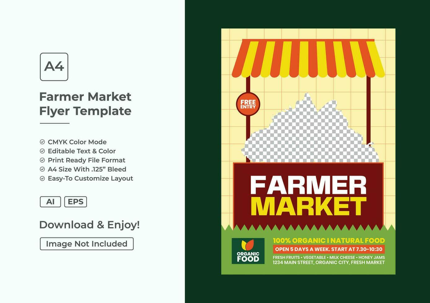 Hand drawn flat design farmers market flyer poster template vector