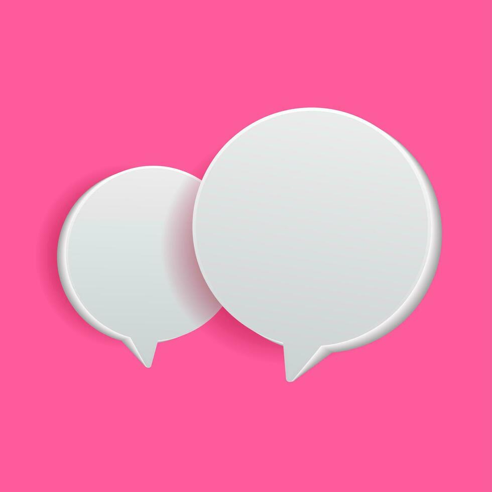 3D White blank speech bubble icons, isolated on pink background. Vector illustration.