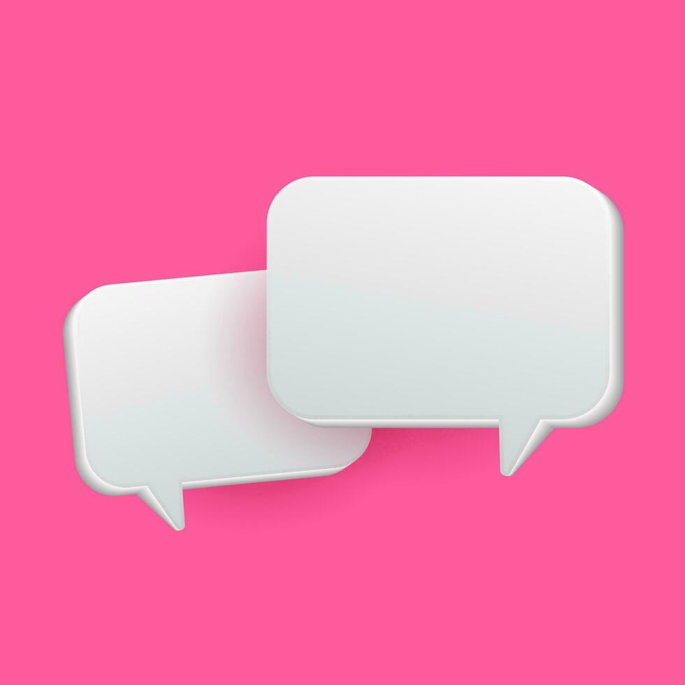 3D White blank speech bubble icons, isolated on pink background. Vector illustration.