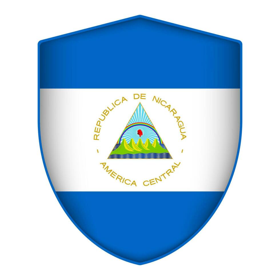 Nicaragua flag in shield shape. Vector illustration.