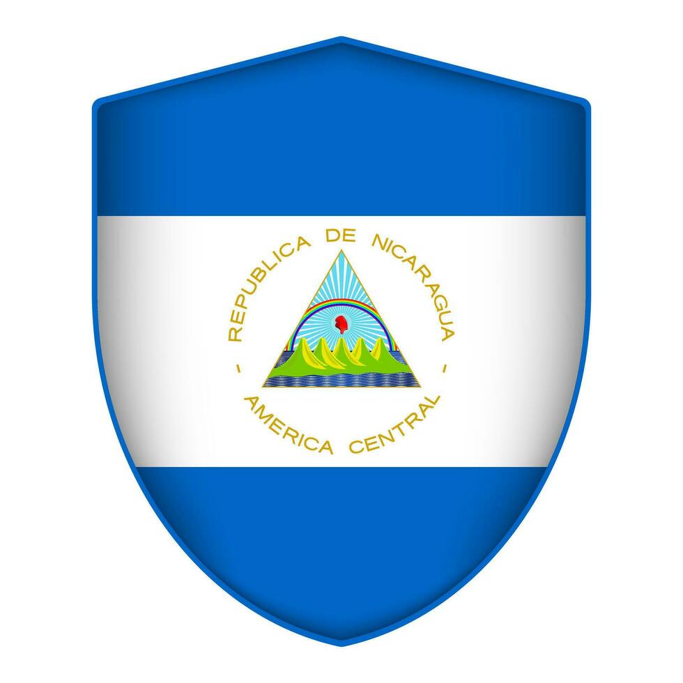 Nicaragua flag in shield shape. Vector illustration.