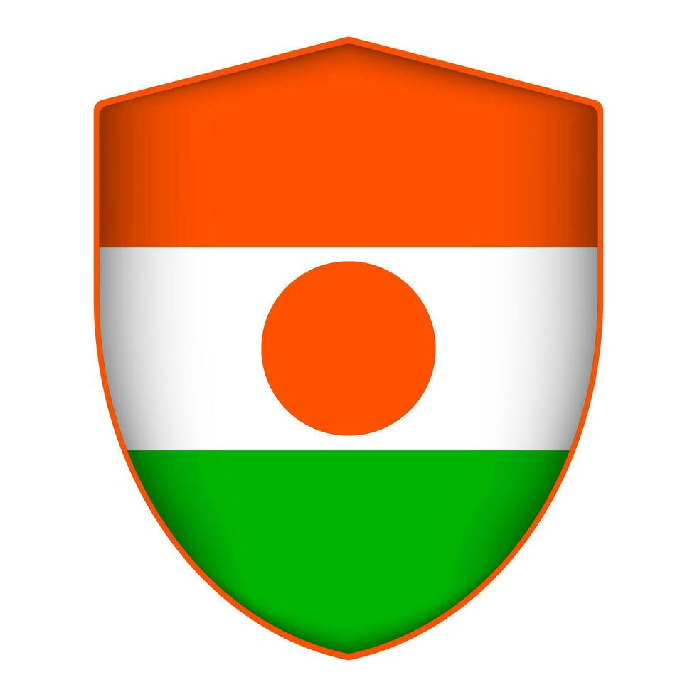 Niger flag in shield shape. Vector illustration.