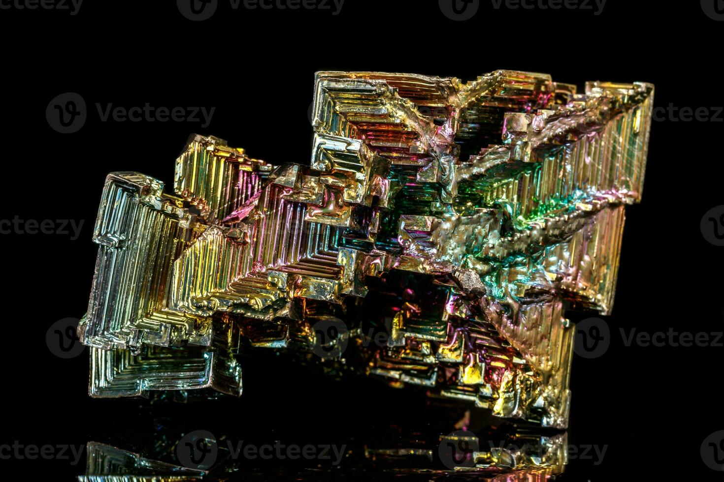 Macro of the stone bismuth mineral on a black background photo
