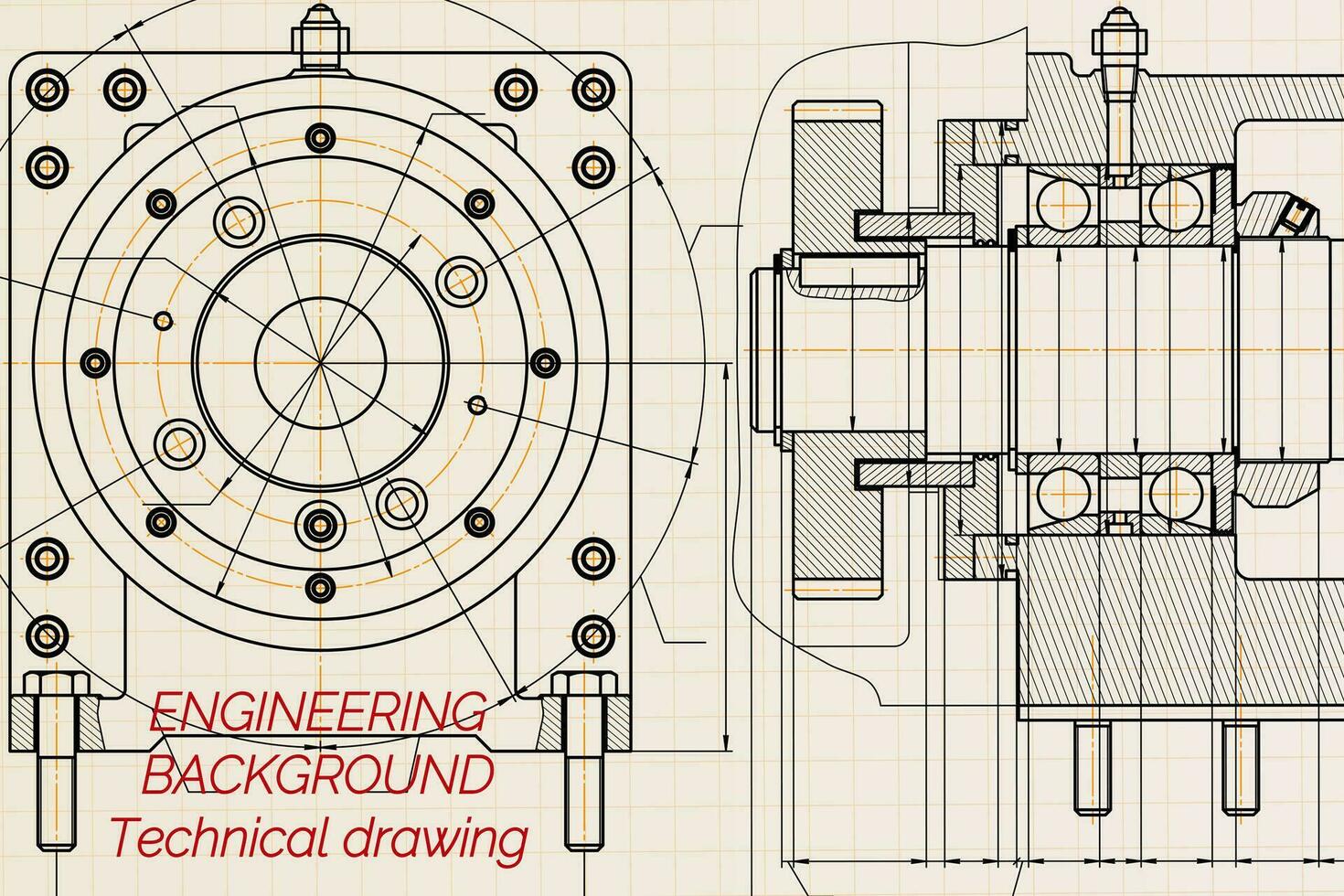 Mechanical engineering drawings on light background. Milling machine spindle. Technical Design. Cover. Blueprint. Vector illustration.