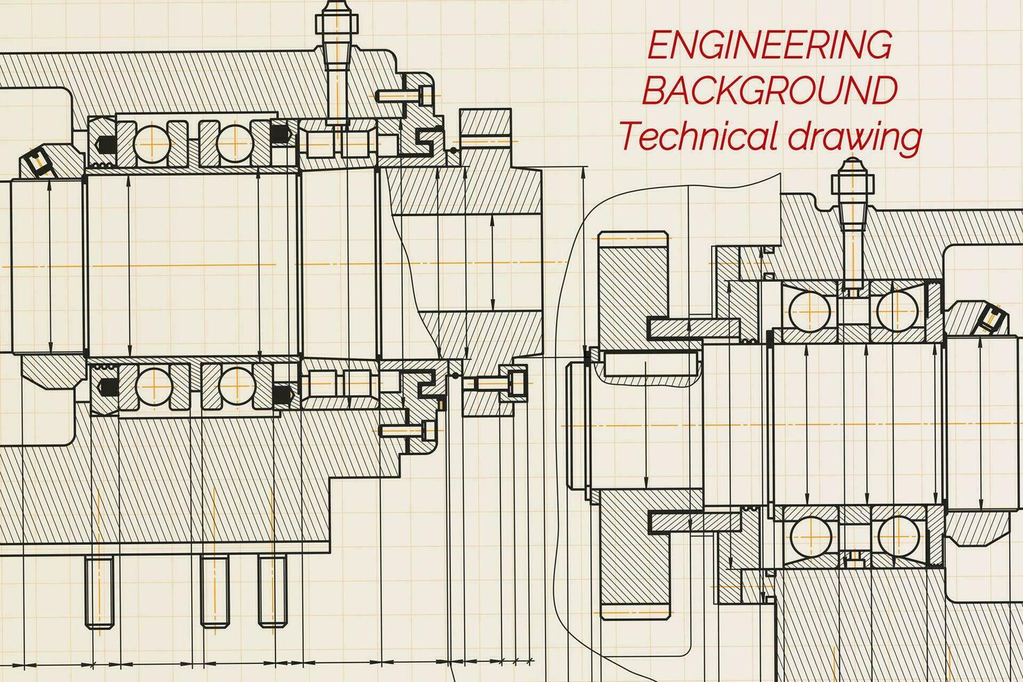 Mechanical engineering drawings on light background. Milling machine spindle. Technical Design. Cover. Blueprint. Vector illustration.