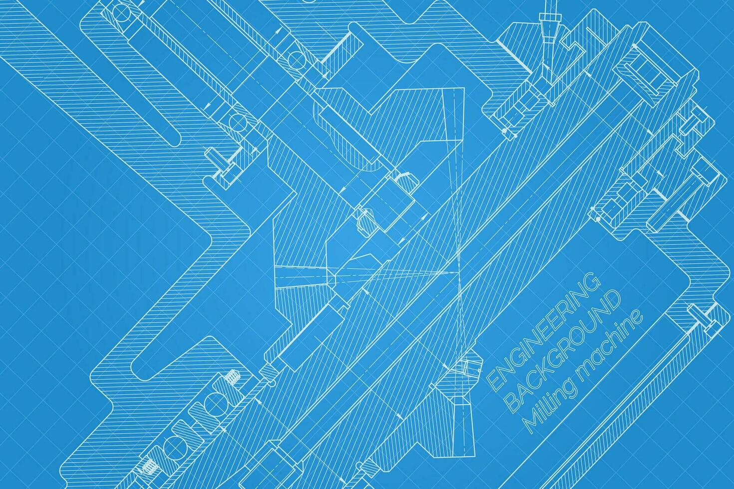 mecánico Ingenieria dibujos en azul antecedentes. molienda máquina huso. técnico diseño. cubrir. Plano. vector ilustración