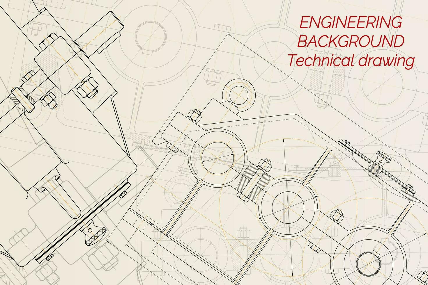 mecánico Ingenieria dibujos en ligero antecedentes. reductor técnico diseño. cubrir. vector ilustración