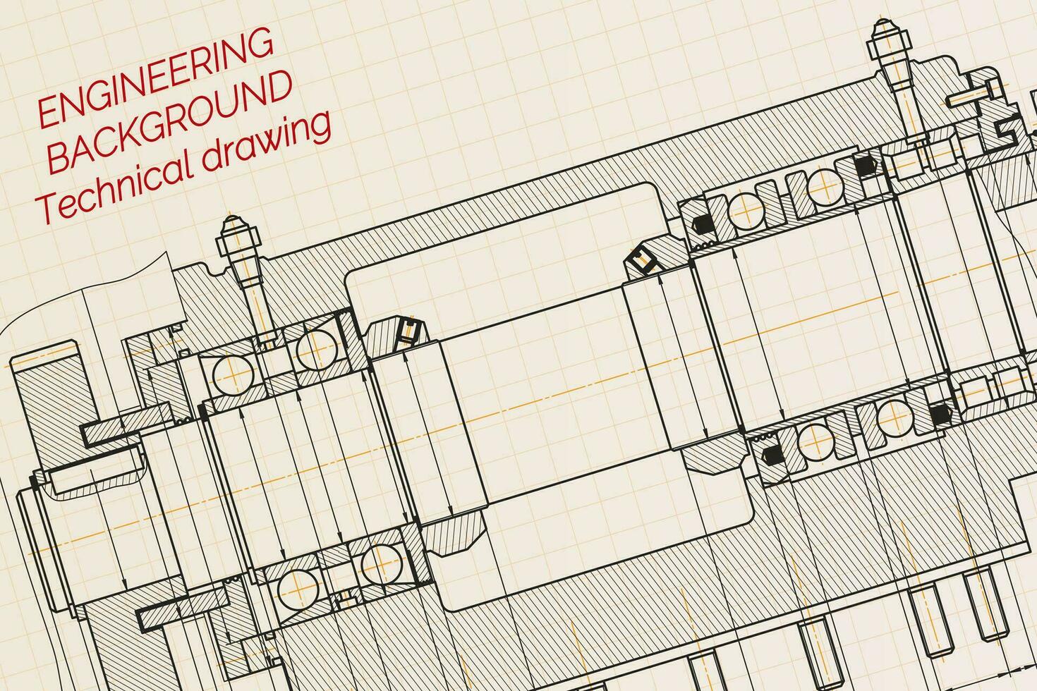 Mechanical engineering drawings on light background. Milling machine spindle. Technical Design. Cover. Blueprint. Vector illustration.