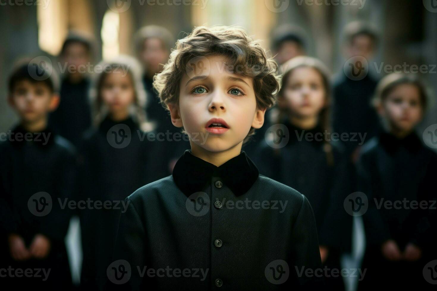 Singing choir child musical boy. Generate Ai photo