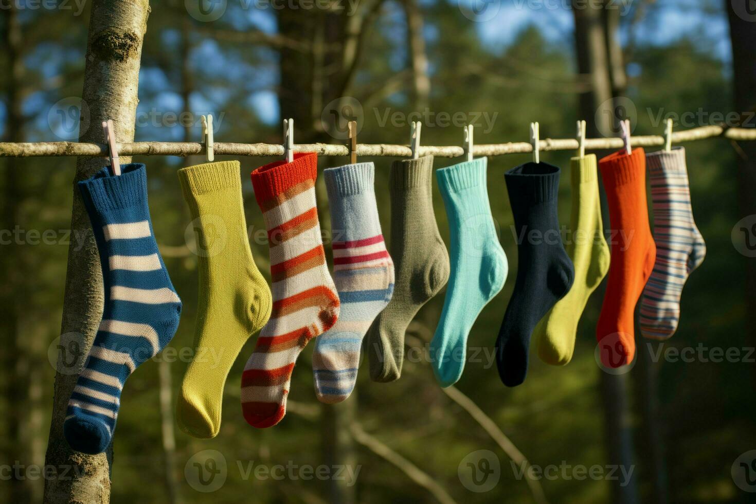 Clothesline sock outdoor nature. Generate Ai photo