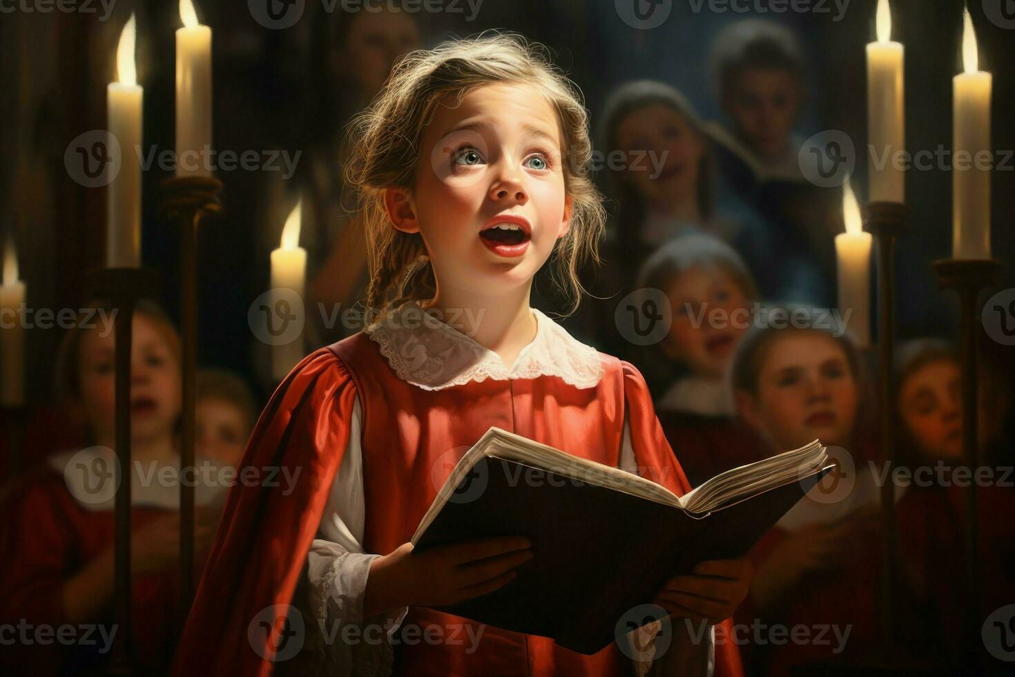 Singing choir child. Generate Ai photo